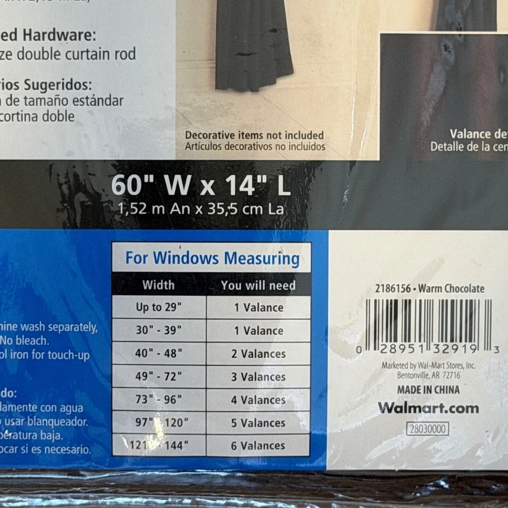Mainstays 2 Sets Bennett Valance Curtains 60x14‎ Warm Chocolate Textured